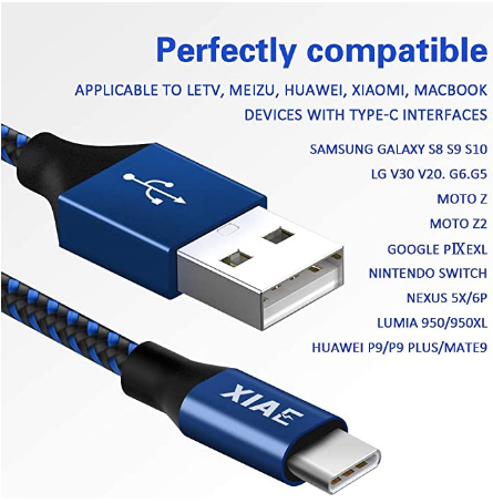 USB C Cable, XIAE 5Pack (3/3/6/6/10FT) Nylon Braided Fast Charging Cable Aluminu...